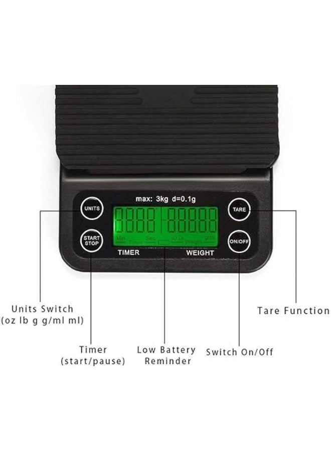 Kitchen Coffee Scale with Timer,  Espresso Scale for Pour Over Coffee, Digital Food Scale, Tare Function, LCD Display, Silicone Cover, Drip Detection (Black19.5 x 13 x 3） - Image 5